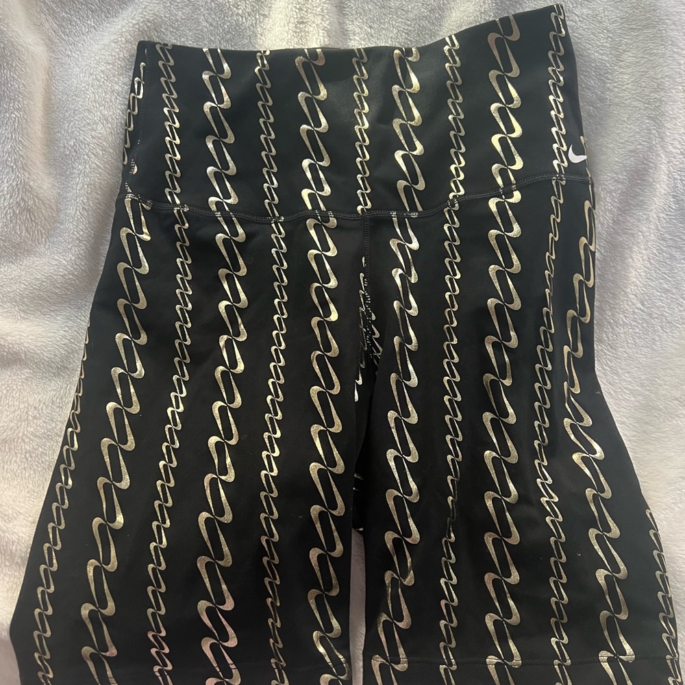 Nike Black Bike Shorts with Metallic Gold Chain Print